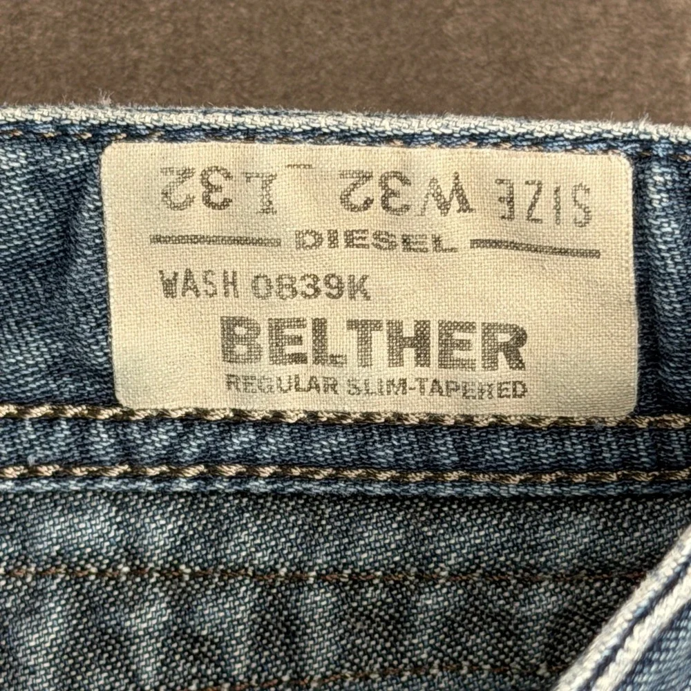 Diesel Belther Jeans Mens 32x32 Blue Regular Slim Tapered Distressed 0839K